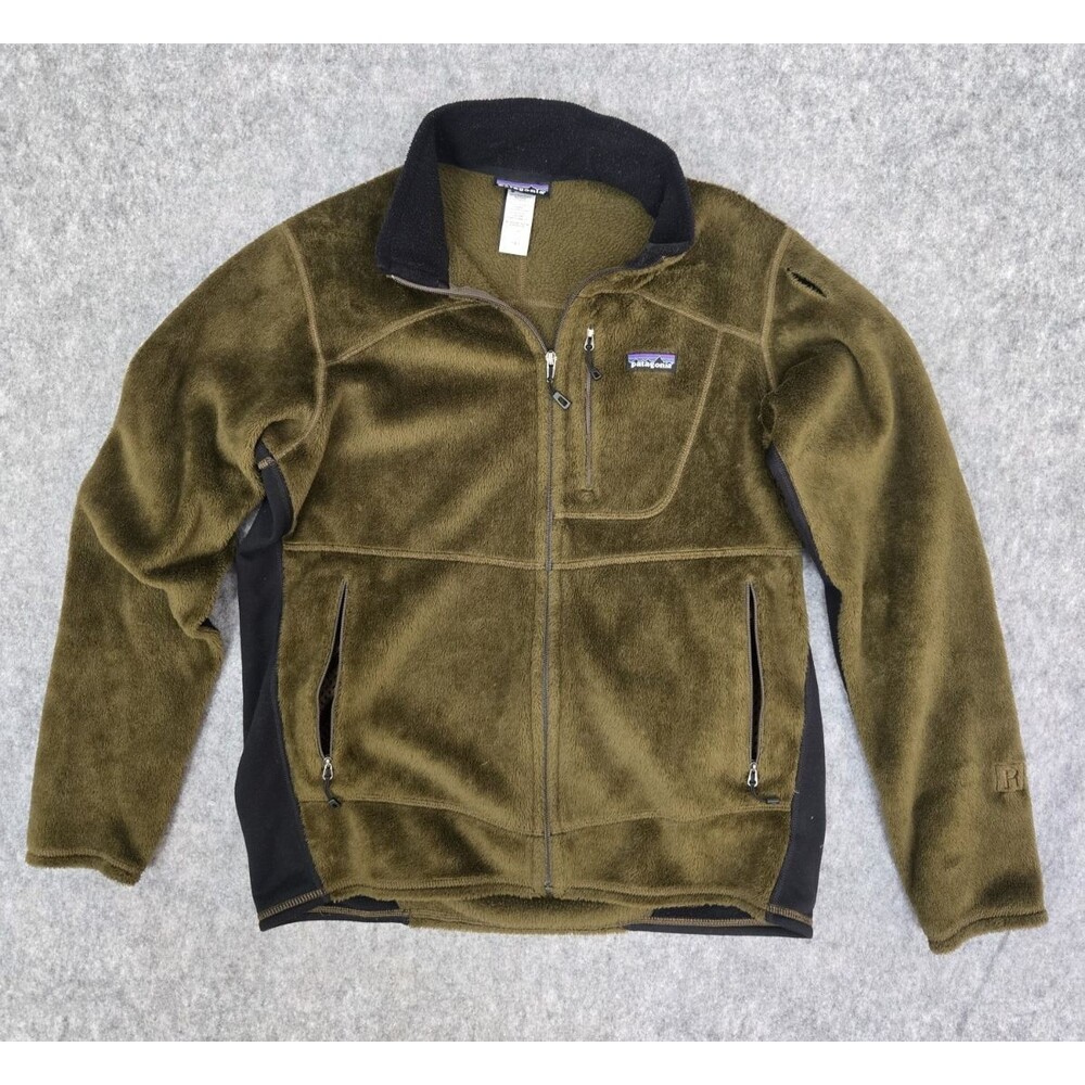 Patagonia Vintage Polartec R4 Regulator Full Zip Sherpa Fleece Green Brown Sz M